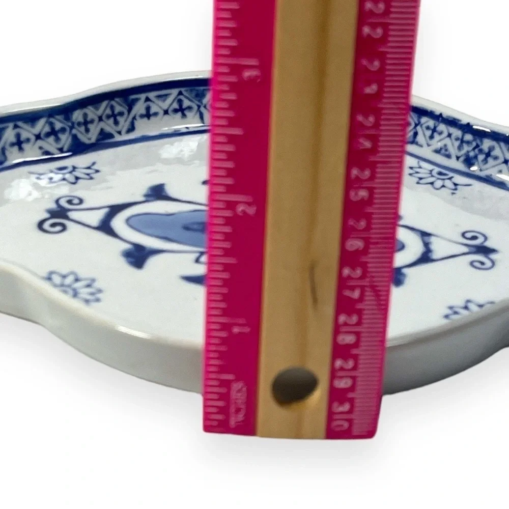 Vintage Porcelain Miniature Tea‎ Set Tray Blue White Trinket Dish Delft Style